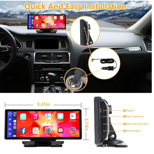 🚗 Drive Smart: 9.3'' Wireless CarPlay & Android Auto 🎥 2.5K Cam, 1080P Rear, GPS, Bluetooth, Touchscreen!