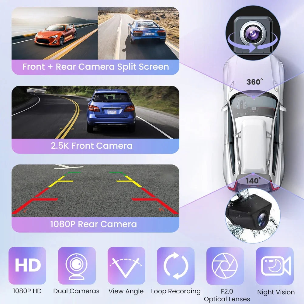 10.26" 4K Car Screen – Rotating Dash Cam, Wireless CarPlay, Android Auto, FM, Bluetooth