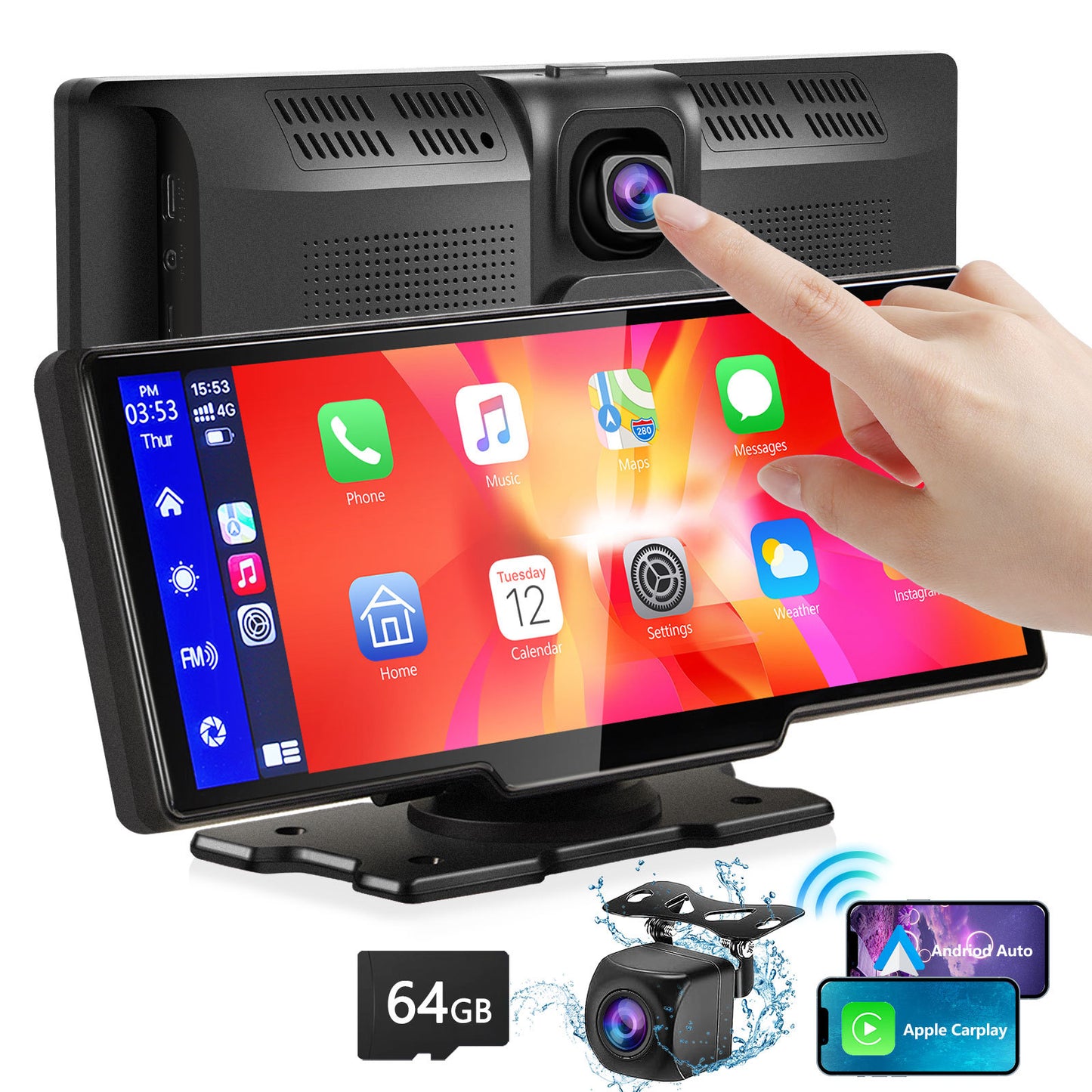 🚗 Drive Smart: 9.3'' Wireless CarPlay & Android Auto 🎥 2.5K Cam, 1080P Rear, GPS, Bluetooth, Touchscreen!