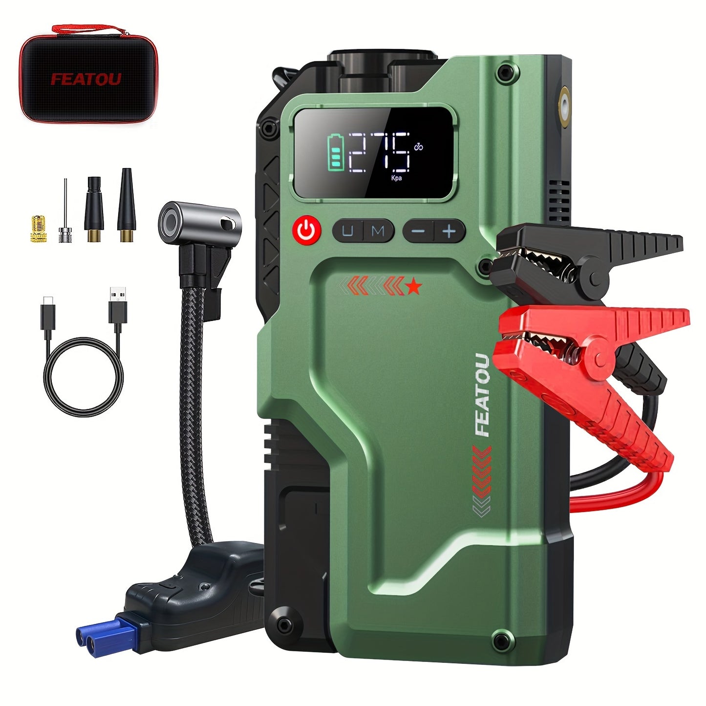 5-in-1 Car Jump Starter – 3000A, Air Compressor, Fast Charging & LED Light